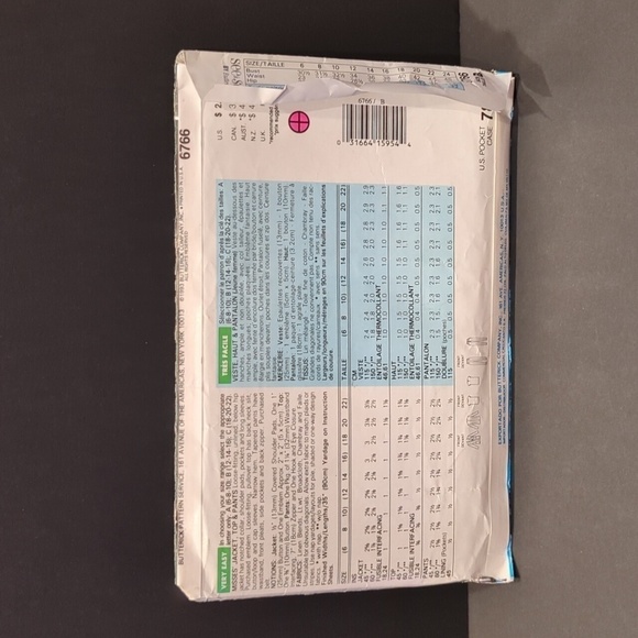 Butterick See & Sew Pattern #6766 (12,14,16) Misses Jacket, Top and Pant Vintage - Picture 2 of 4